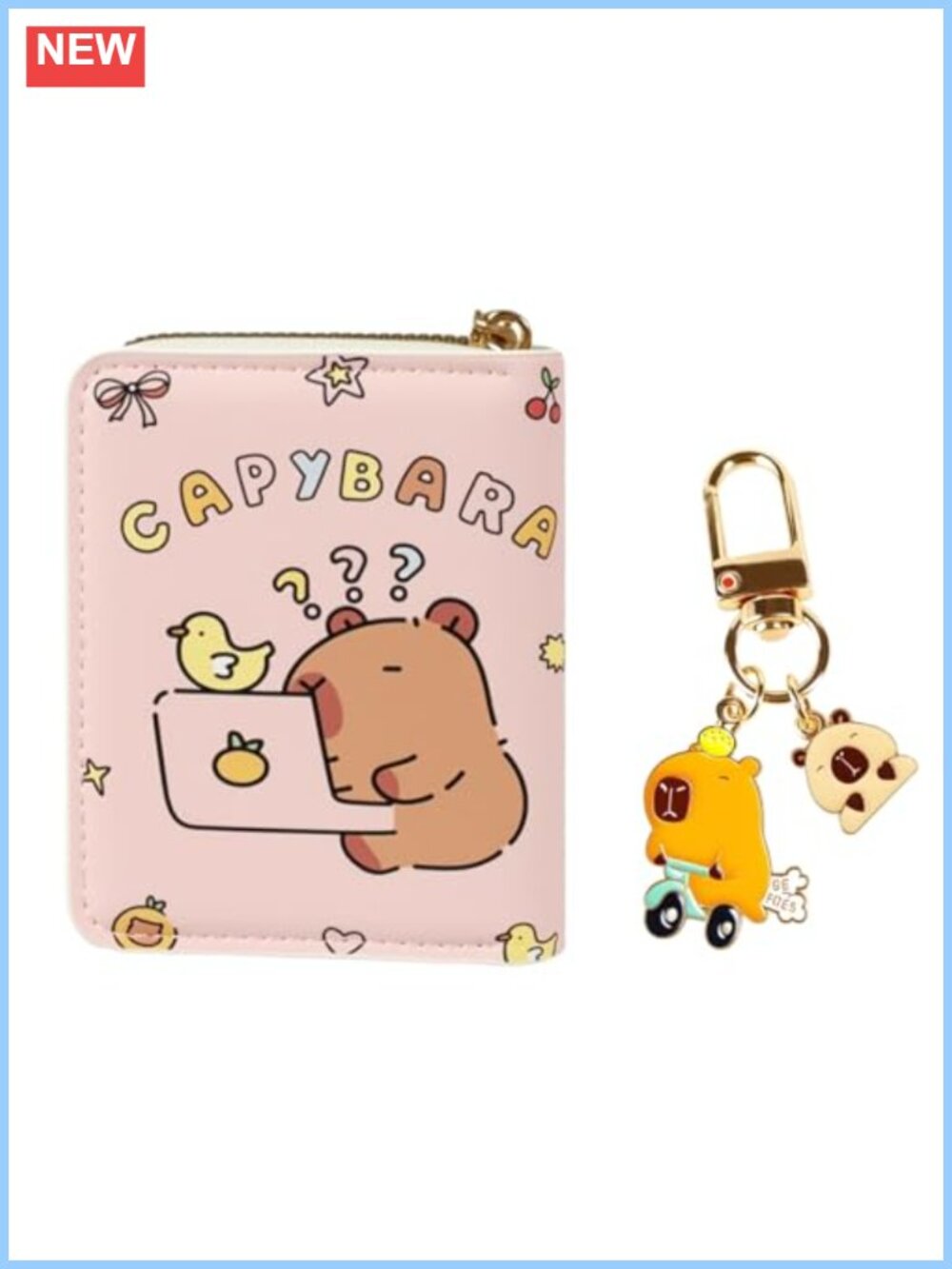 Small PU Leather Zipper Wallet Coin Purse with Keychain